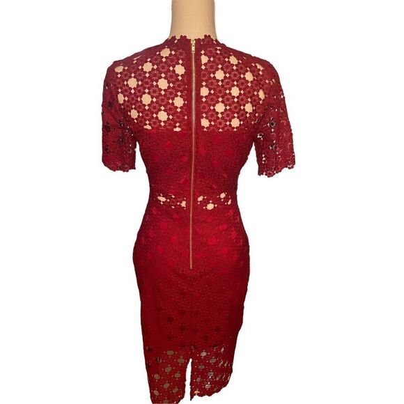 Lulus Burgundy Crochet Laced Bodycon Midi Dress Size S/ Party/ Cocktail/Formal - Picture 6 of 15